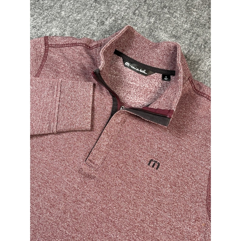 Travis Mathew Hideaway Sweater Men Small Red 1/4 Zip Pullover Heather‎ Fleece